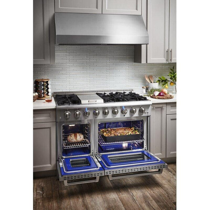 Thor Kitchen 48 in. Gas Burner/Electric Oven Range, Range Hood, Microwave Drawer Appliance Package