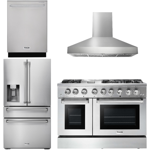 Thor Kitchen 48 In. Gas Burner, Electric Oven Range, Range Hood, Refrigerator, Dishwasher Appliance Package