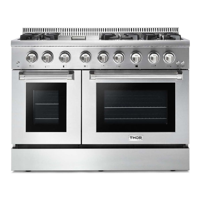 Thor Kitchen 48 In. Gas Burner, Electric Oven Range, Refrigerator with Water and Ice Dispenser, Dishwasher Appliance Package