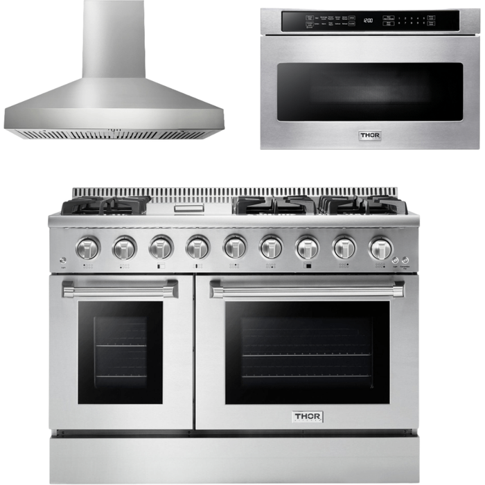 Thor Kitchen 48 in. Gas Range, Range Hood, Microwave Drawer Appliance Package