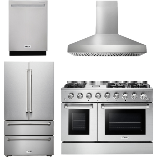 Thor Kitchen 48 In. Gas Range, Range Hood, Refrigerator, Dishwasher Appliance Package