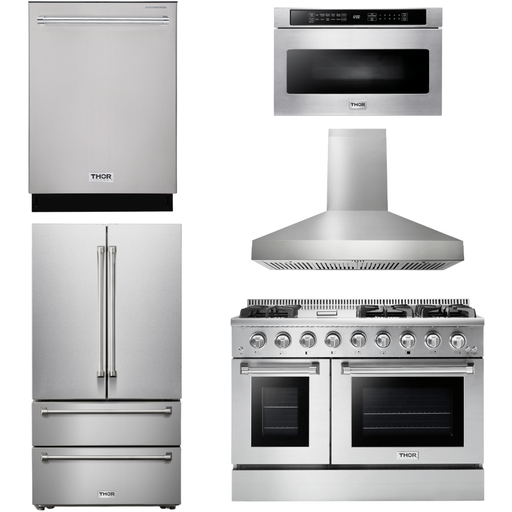 Thor Kitchen 48 In. Gas Range, Range Hood, Refrigerator, Dishwasher, Microwave Drawer Appliance Package