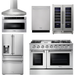 Thor Kitchen 48 in. Gas Range, Range Hood, Refrigerator with Water and Ice Dispenser, Dishwasher, Microwave Drawer, Wine Cooler Appliance Package