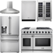 Thor Kitchen 48 In. Gas Range, Range Hood, Refrigerator with Water and Ice Dispenser, Dishwasher, Wine Cooler Appliance Package