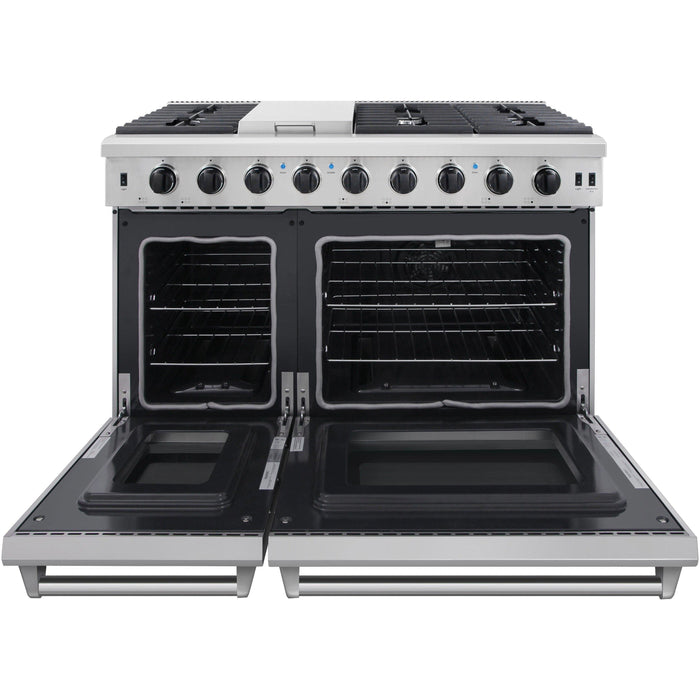 Thor Kitchen 48 in. Gas Range, Wall Mount Range Hood Appliance Package