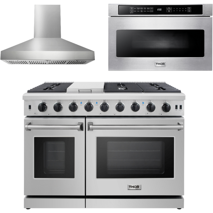 Thor Kitchen 48 in. Propane Gas Range, Range Hood, Microwave Drawer Appliance Package