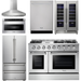 Thor Kitchen 48 In. Propane Gas Range, Range Hood, Refrigerator, Dishwasher, Microwave Drawer, Wine Cooler Appliance Package