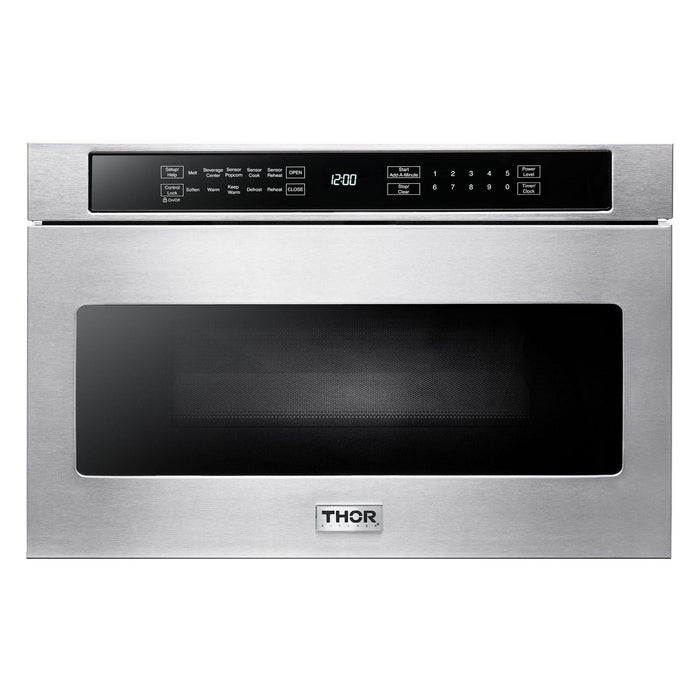 Thor Kitchen 48 in. Propane Gas Range, Range Hood, Refrigerator with Water and Ice Dispenser, Dishwasher, Microwave Drawer Appliance Package