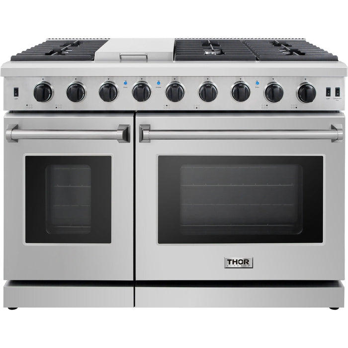 Thor Kitchen 48 in. Propane Gas Range, Wall Mount Range Hood Appliance Package