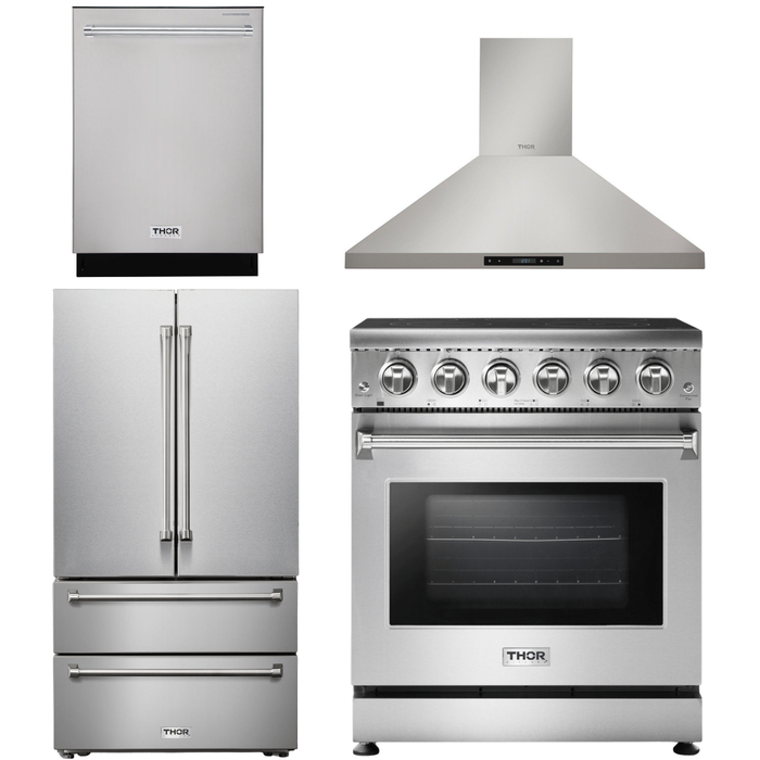 Thor Kitchen Professional 30 In. Electric Range, Range Hood, Refrigerator, Dishwasher Appliance Package