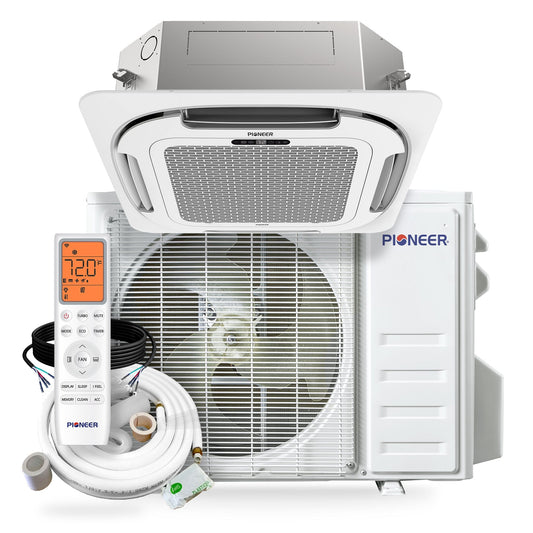 Pioneer Quantum Ultra 24,000 BTU 22.5 SEER2 230V Ceiling Cassette Ductless Mini-Split Air Conditioner Inverter Heat Pump Full Set - CYT024GLSI24RL-10S