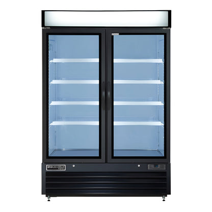 Maxx Cold V-Series Double Glass Door Merchandiser Refrigerator, in Black - MVMR48B