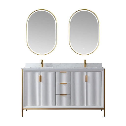 Vinnova Granada Double Vanity with White Composite Grain Stone Countertop With Mirror