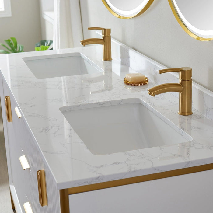 Vinnova Granada Double Vanity with White Composite Grain Stone Countertop With Mirror