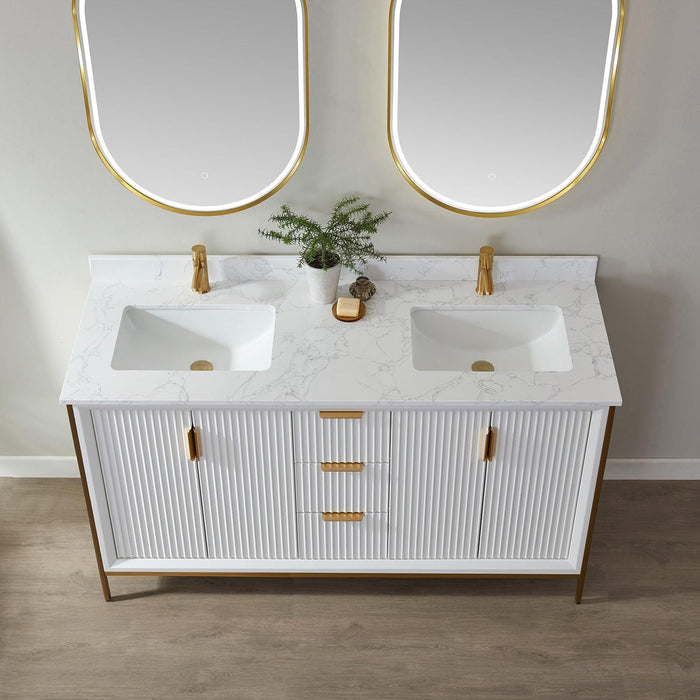 Vinnova Granada Double Vanity with White Composite Grain Stone Countertop With Mirror