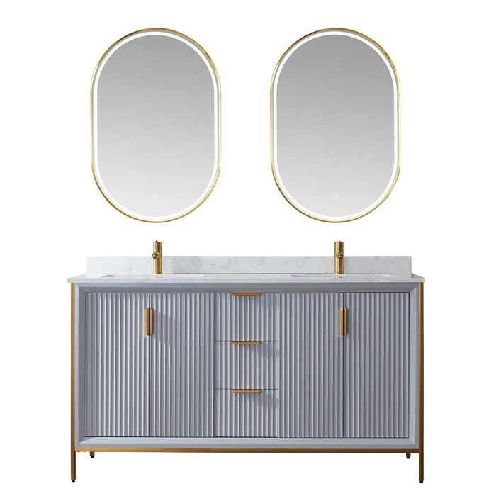 Vinnova Granada Double Vanity with White Composite Grain Stone Countertop With Mirror