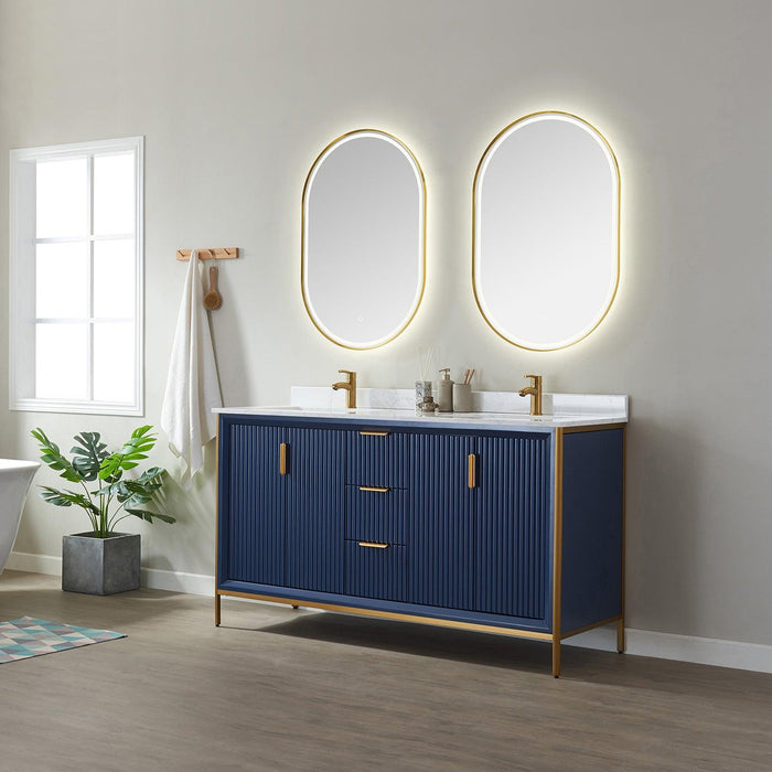 Vinnova Granada Double Vanity with White Composite Grain Stone Countertop With Mirror