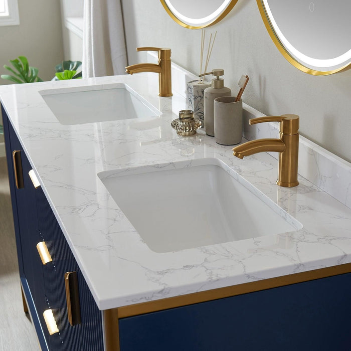 Vinnova Granada Double Vanity with White Composite Grain Stone Countertop With Mirror