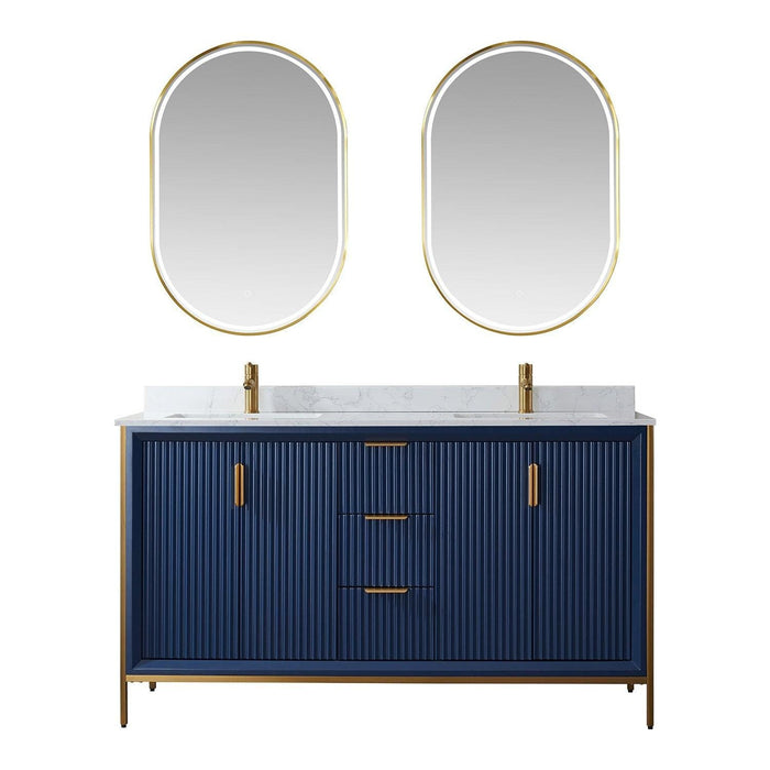 Vinnova Granada Double Vanity with White Composite Grain Stone Countertop With Mirror