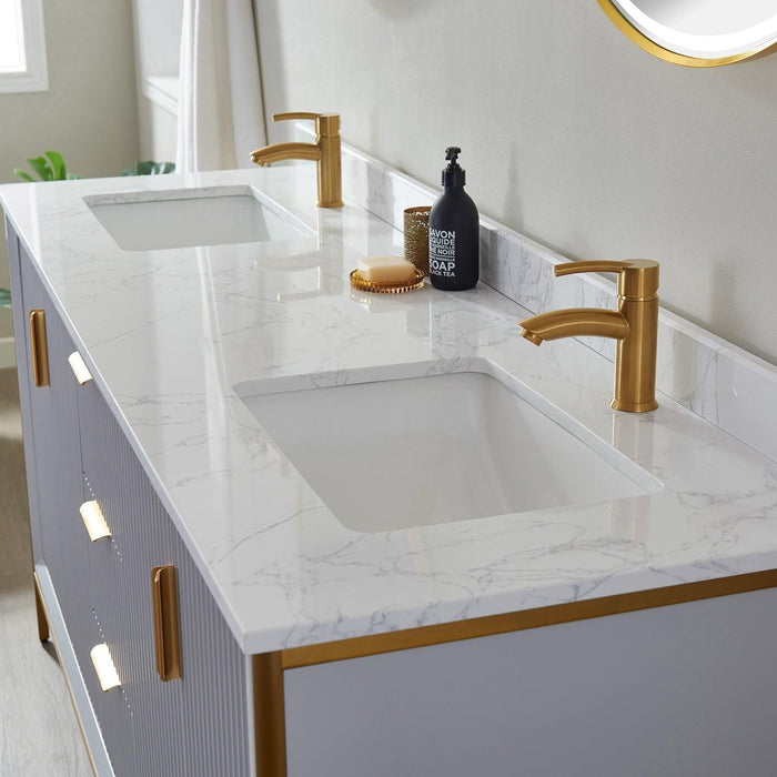 Vinnova Granada Double Vanity with White Composite Grain Stone Countertop With Mirror