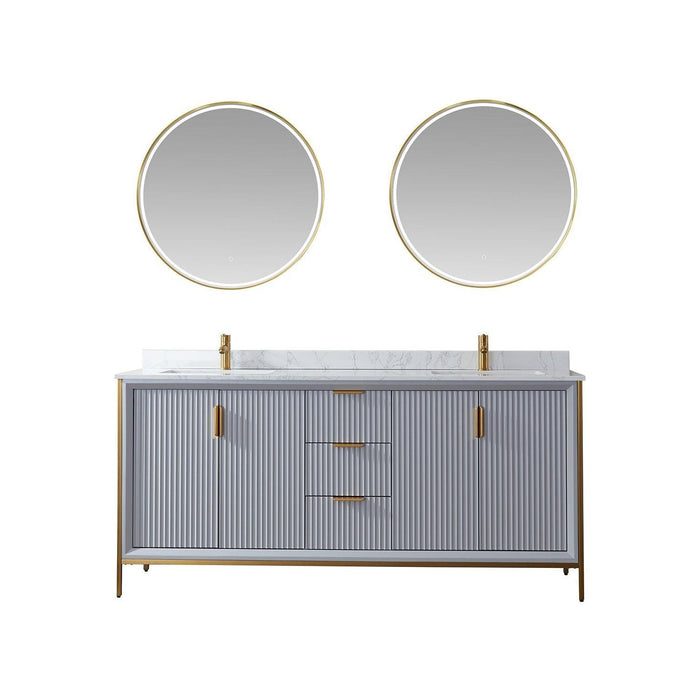 Vinnova Granada Double Vanity with White Composite Grain Stone Countertop With Mirror