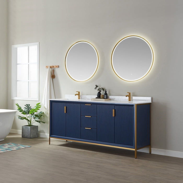 Vinnova Granada Double Vanity with White Composite Grain Stone Countertop With Mirror