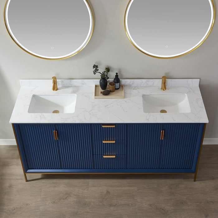 Vinnova Granada Double Vanity with White Composite Grain Stone Countertop With Mirror