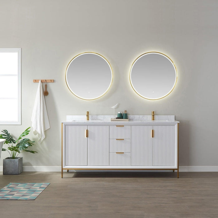 Vinnova Granada Double Vanity with White Composite Grain Stone Countertop With Mirror