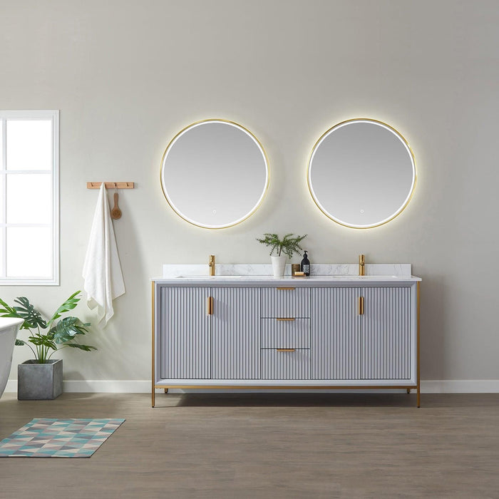 Vinnova Granada Double Vanity with White Composite Grain Stone Countertop With Mirror