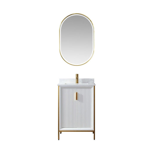 Vinnova Granada Single Vanity with White Composite Grain Stone Countertop With Mirror