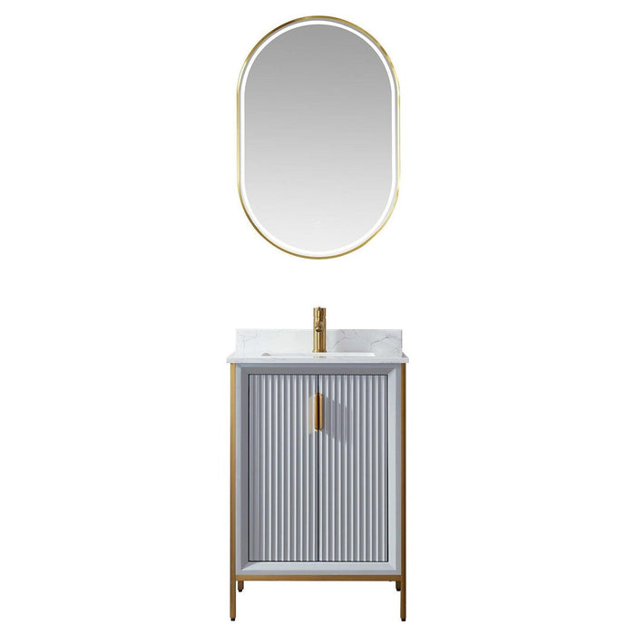 Vinnova Granada Single Vanity with White Composite Grain Stone Countertop With Mirror