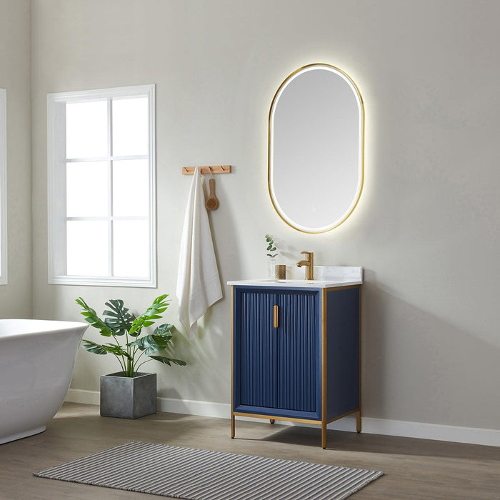 Vinnova Granada Single Vanity with White Composite Grain Stone Countertop With Mirror