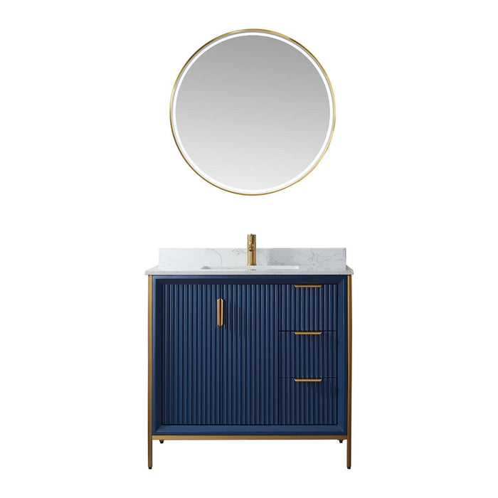 Vinnova Granada Single Vanity with White Composite Grain Stone Countertop With Mirror