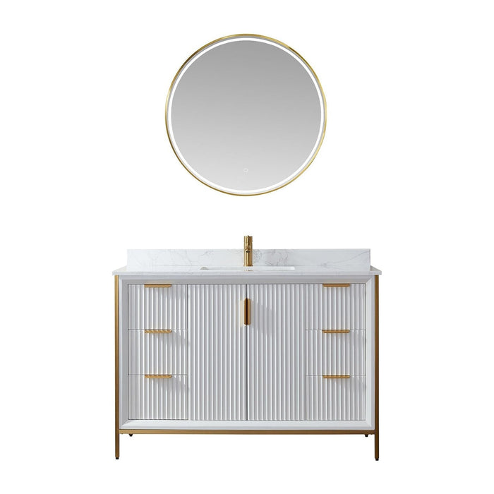 Vinnova Granada Single Vanity with White Composite Grain Stone Countertop With Mirror