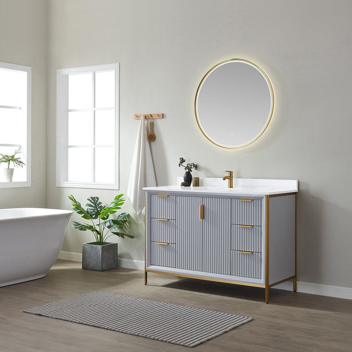 Vinnova Granada Single Vanity with White Composite Grain Stone Countertop With Mirror