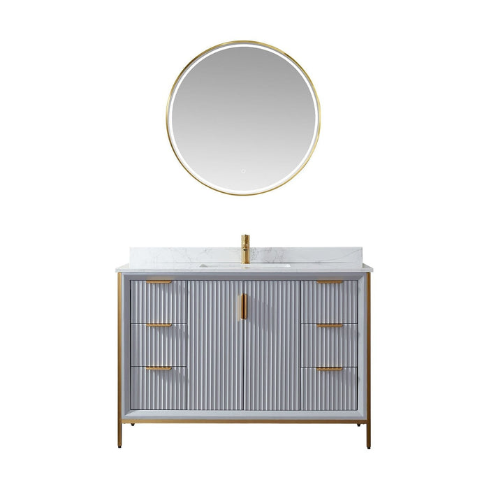 Vinnova Granada Single Vanity with White Composite Grain Stone Countertop With Mirror