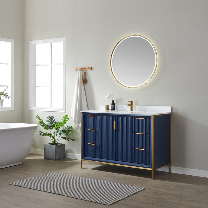 Vinnova Granada Single Vanity with White Composite Grain Stone Countertop With Mirror