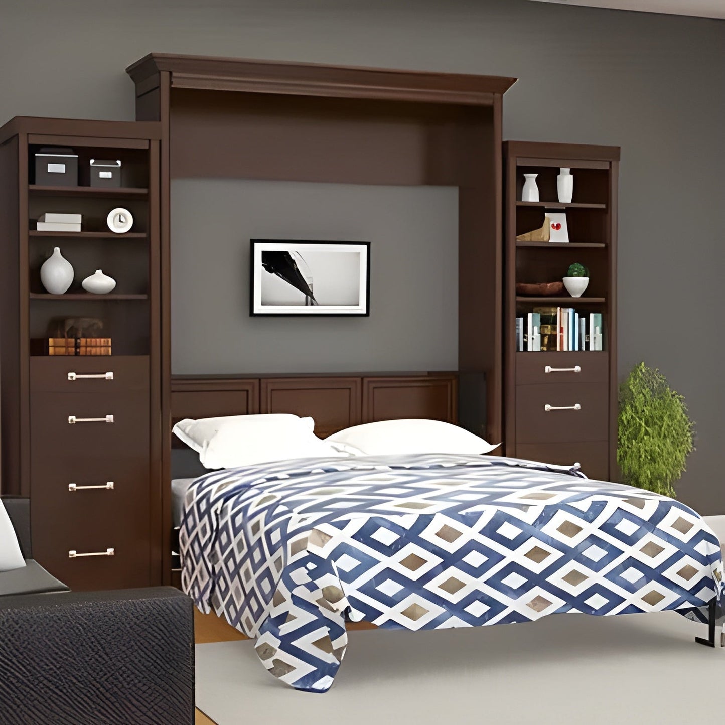 Queen Murphy Bed w/ Storage Cabinets, Walnut, by Leto Muro