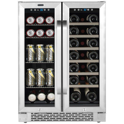 Whynter 24" Built-In French Door Dual Zone 20 Bottle Wine 60 Can Beverage Cooler BWB-2060FDS