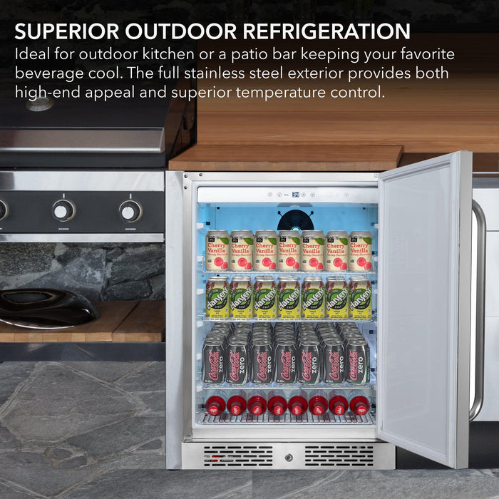 Whynter 24" Built-in Outdoor 5.3 cu.ft. Full Stainless Steel Exterior Beverage Refrigerator Cooler with Lock and Caster Wheels BOR-53024-SSW