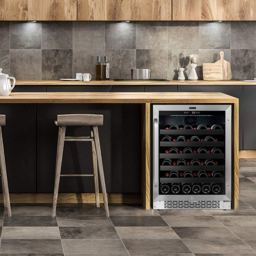 Whynter 24 inch Built-In 46 Bottle Undercounter Stainless Steel Wine Cooler with Reversible Door, Digital Control, Lock and Carbon Filter BWR-408SB