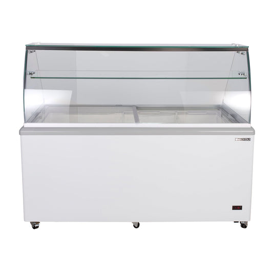 Maxx Cold Curved Glass Ice Cream Dipping Cabinet Freezer, 70"W, 20 cu. ft. Storage Capacity, Holds up to (22) Flavor Tubs, in White - MXDC-12