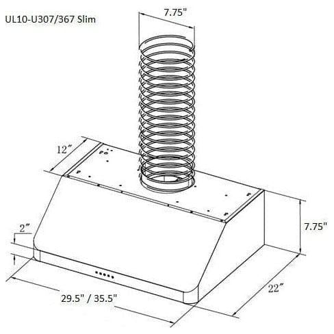 XtremeAir Ultra Series UL10-U Slim 7" Tall Under Cabinet Range Hood