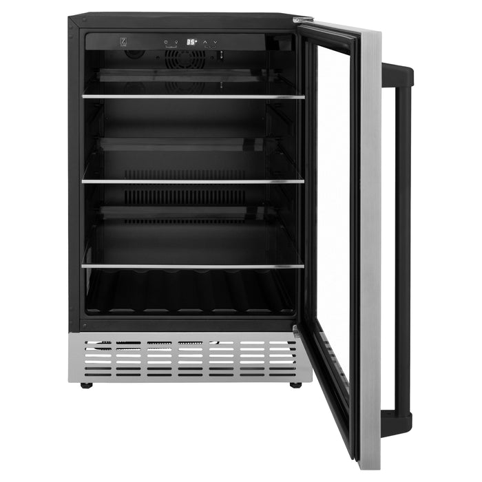 ZLINE 24" Autograph 154 Can Beverage Fridge in Stainless Steel with Black Accents - Monument Series, RBVZ-US-24-MB