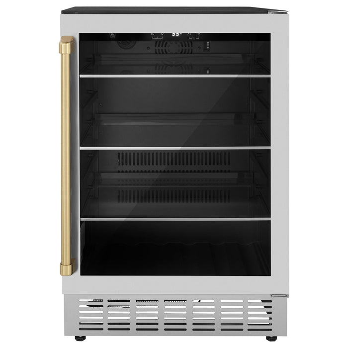 ZLINE 24" Autograph 154 Can Beverage Fridge in Stainless Steel with Champagne Bronze Accents - Monument Series, RBVZ-US-24-CB