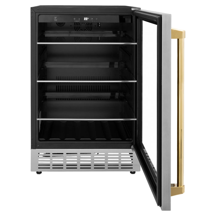 ZLINE 24" Autograph 154 Can Beverage Fridge in Stainless Steel with Gold Accents - Monument Series, RBVZ-US-24-G