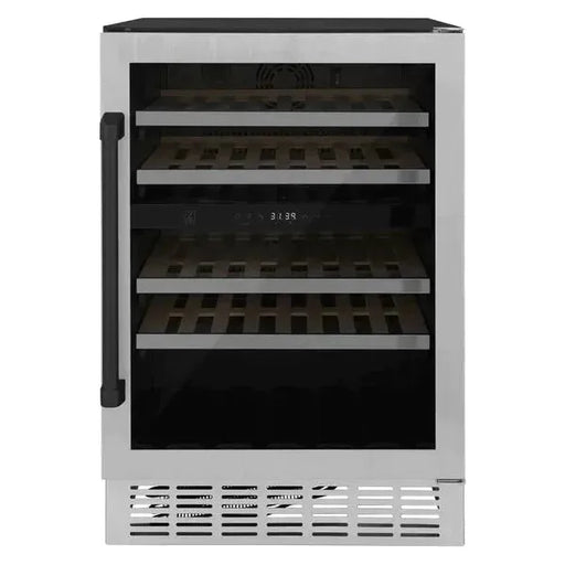 ZLINE 24" Autograph Dual Zone 44-Bottle Wine Cooler in Stainless Steel with Matte Black Accents, RWVZ-UD-24-MB