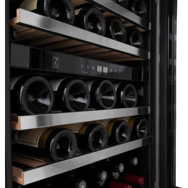 ZLINE 24" Autograph Dual Zone 44-Bottle Wine Cooler in Stainless Steel with Matte Black Accents, RWVZ-UD-24-MB