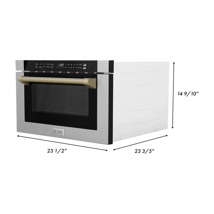 ZLINE 24 In. 1.2 cu. ft. Built-in Microwave Drawer with a Traditional Handle in Fingerprint Resistant Stainless Steel and Champagne Bronze Accents, MWDZ-1-SS-H-CB