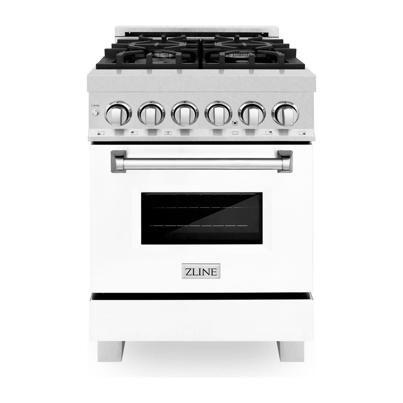 ZLINE 24 in. 2.8 cu. ft. Dual Fuel Range with Gas Stove and Electric Oven In DuraSnow Stainless Steel and White Matte Door RAS-WM-24